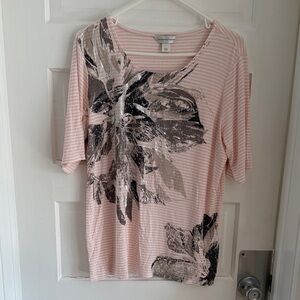 Christopher & Banks Pink Floral Striped Tee